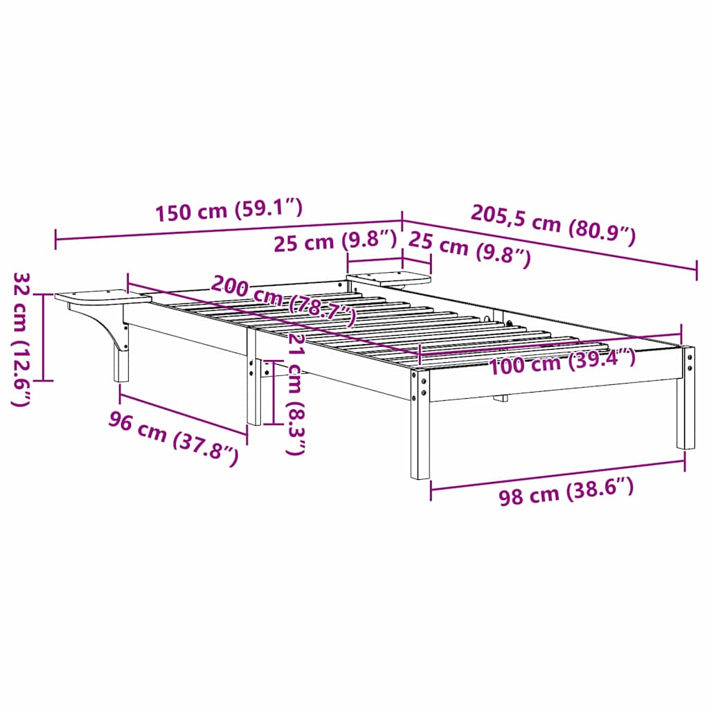 Estructura de cama 100 x 200 cm Madera de pino macizo