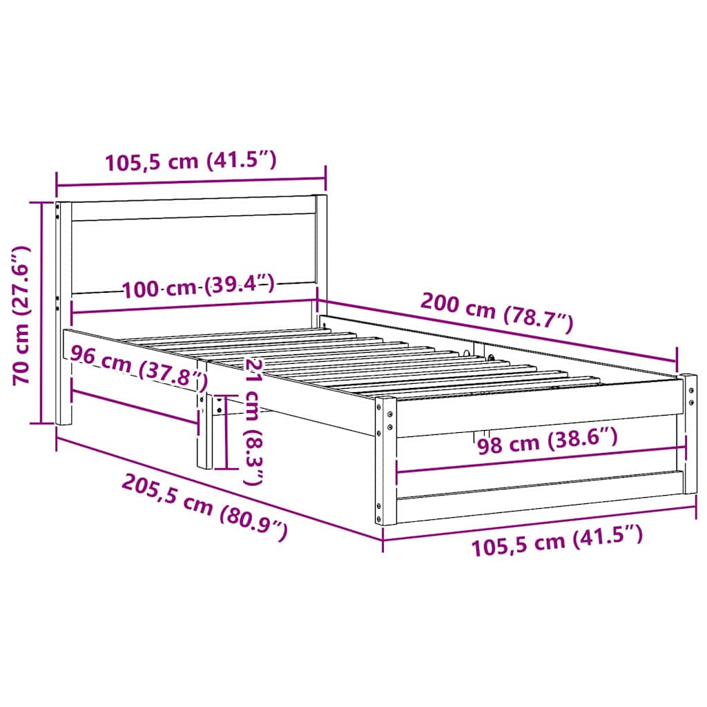 Estructura de cama 100 x 200 cm Madera de pino macizo