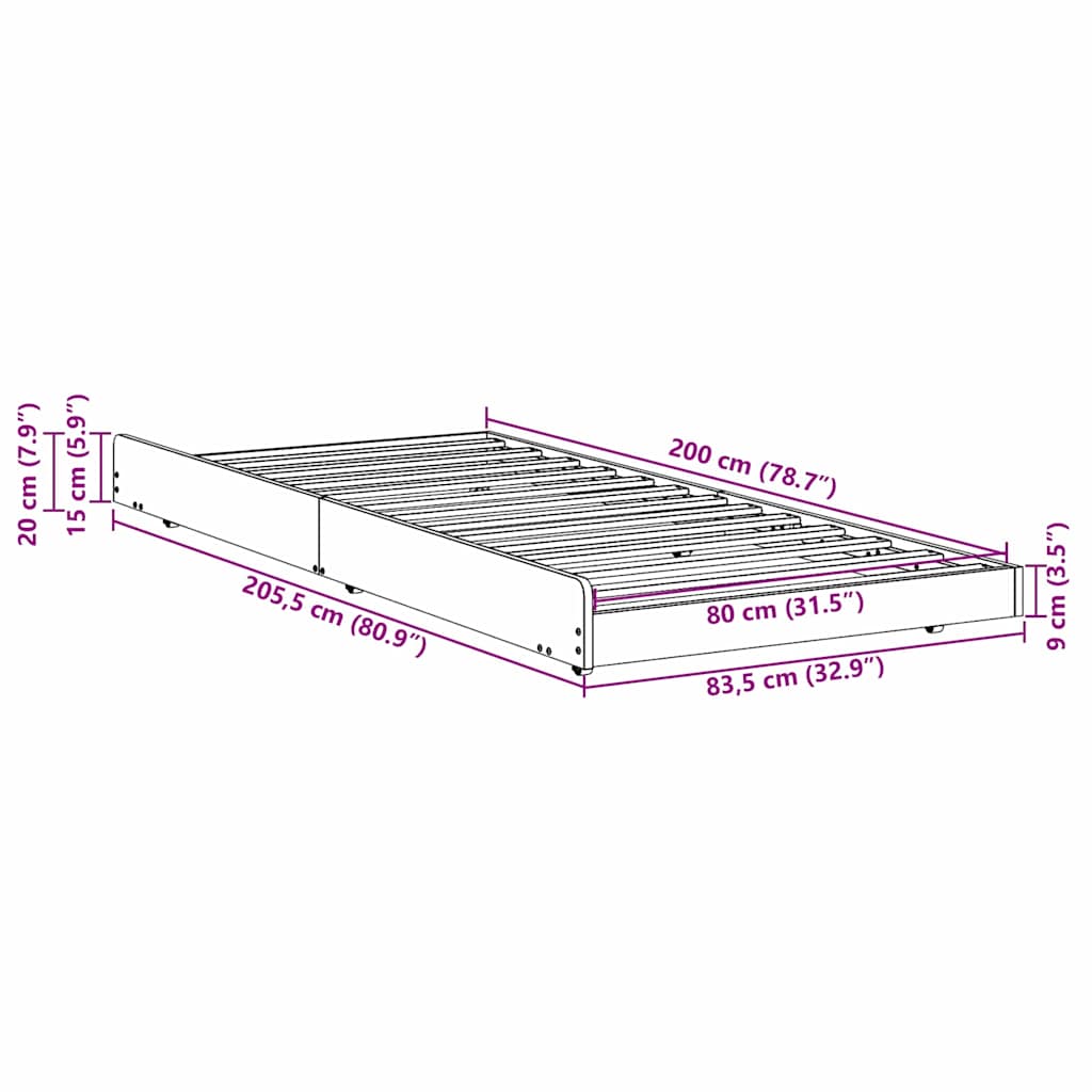 Estructura de cama Marrón 80 x 200 cm Madera maciza de Pino