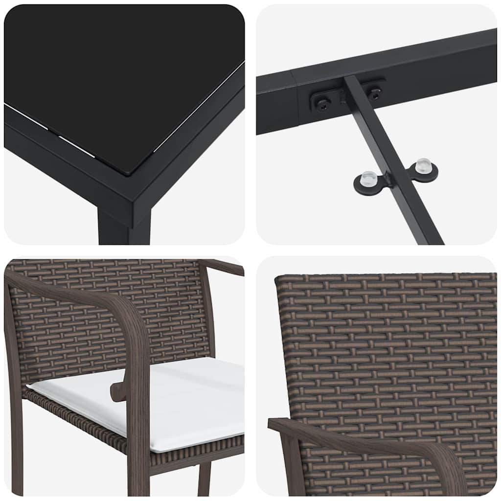 Conjunto de Comedor de Jardín 3 pcs Marrón y Negro