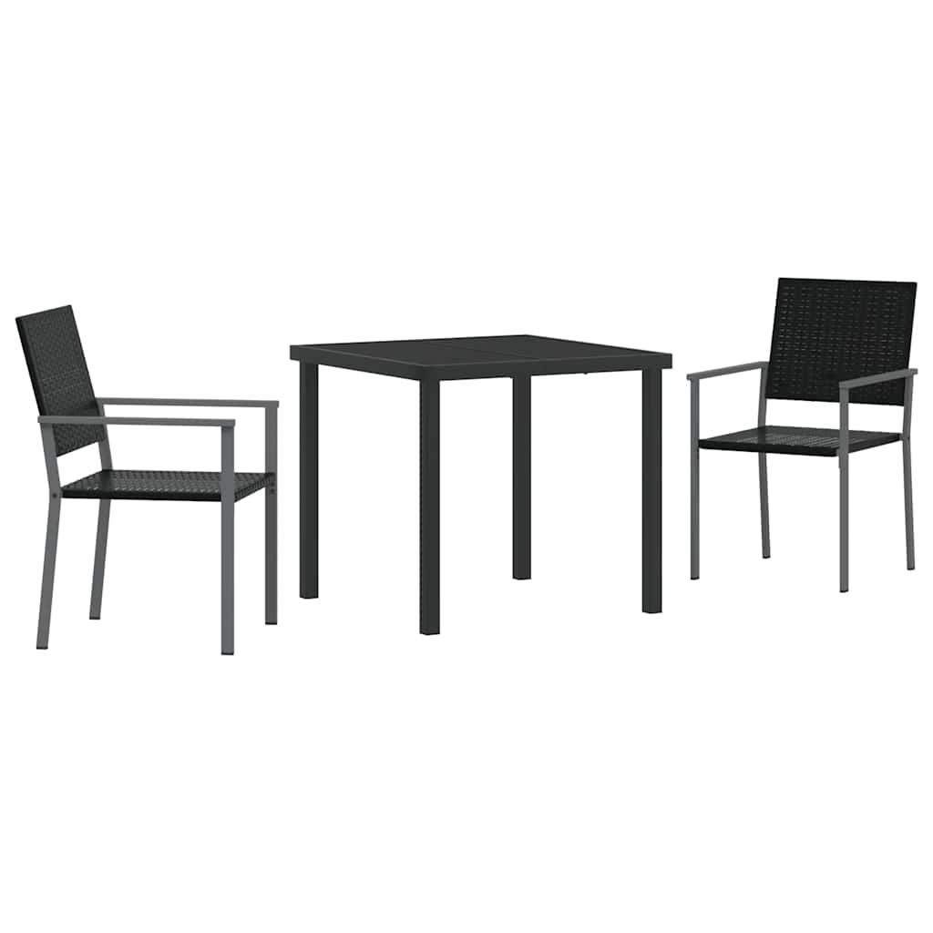 Conjunto de Comedor de Jardín 3 pcs Negro Ratán sintético
