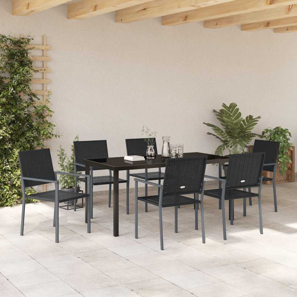 Conjunto de Comedor de Jardín 7 pcs Negro Ratán sintético