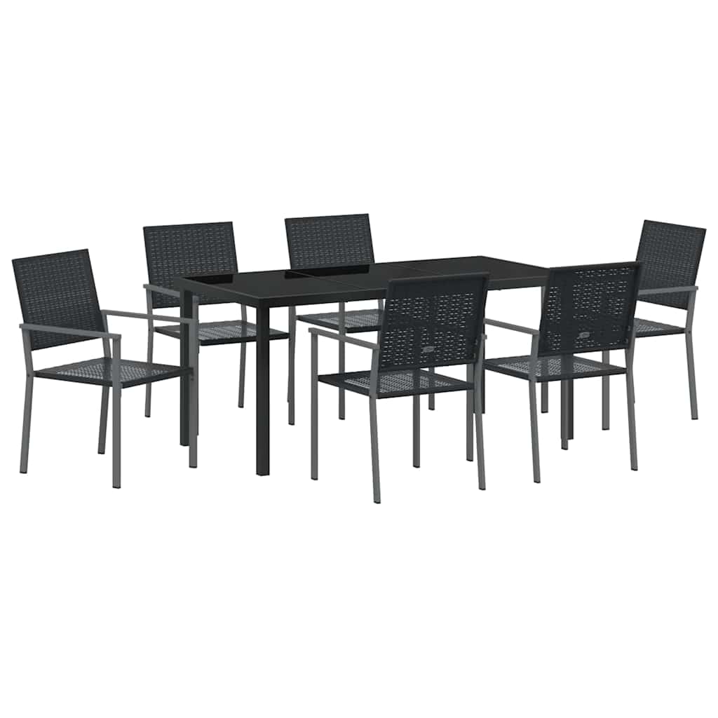 Conjunto de Comedor de Jardín 7 pcs Negro Ratán sintético