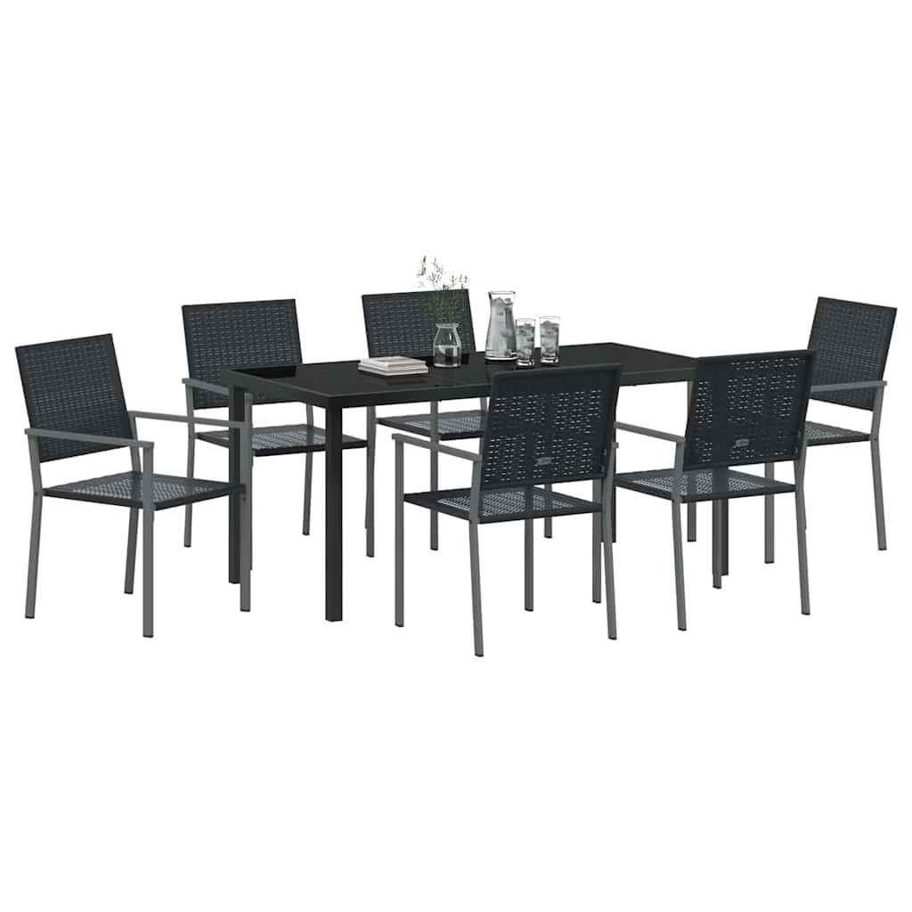 Conjunto de Comedor de Jardín 7 pcs Negro Ratán sintético
