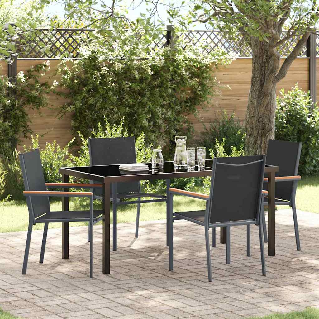 Conjunto de Refeição de Jardim 11 Peças Preto Aço