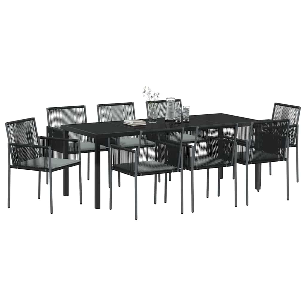 Conjunto de Comedor de Jardín 9 pcs Negro Ratán sintético