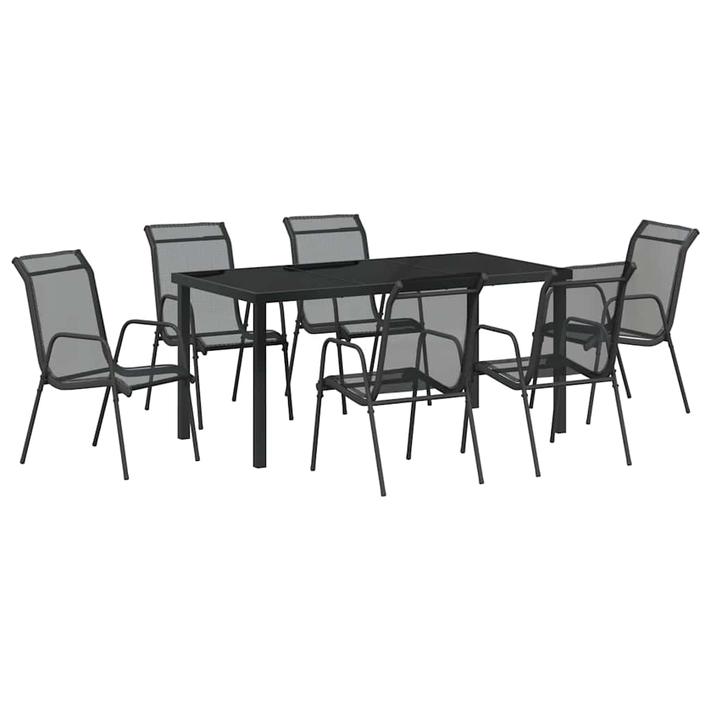 Conjunto de Comedor de Jardín 7 pcs Negro