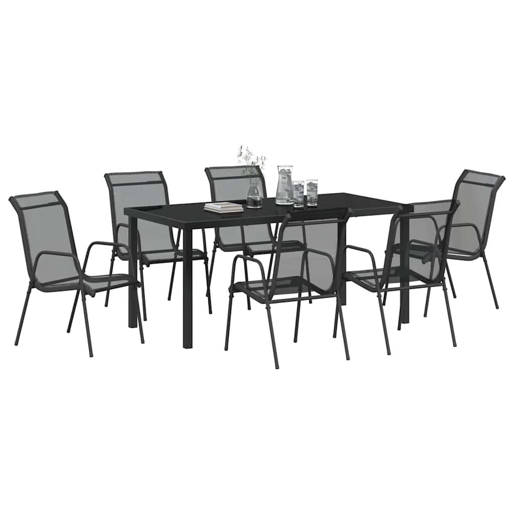 Conjunto de Comedor de Jardín 7 pcs Negro