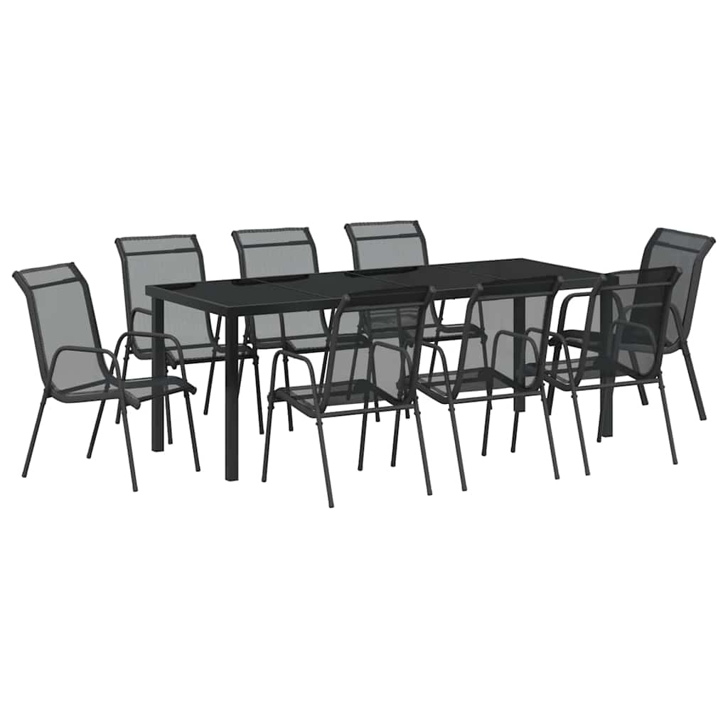 Conjunto de Comedor de Jardín 9 pcs Negro