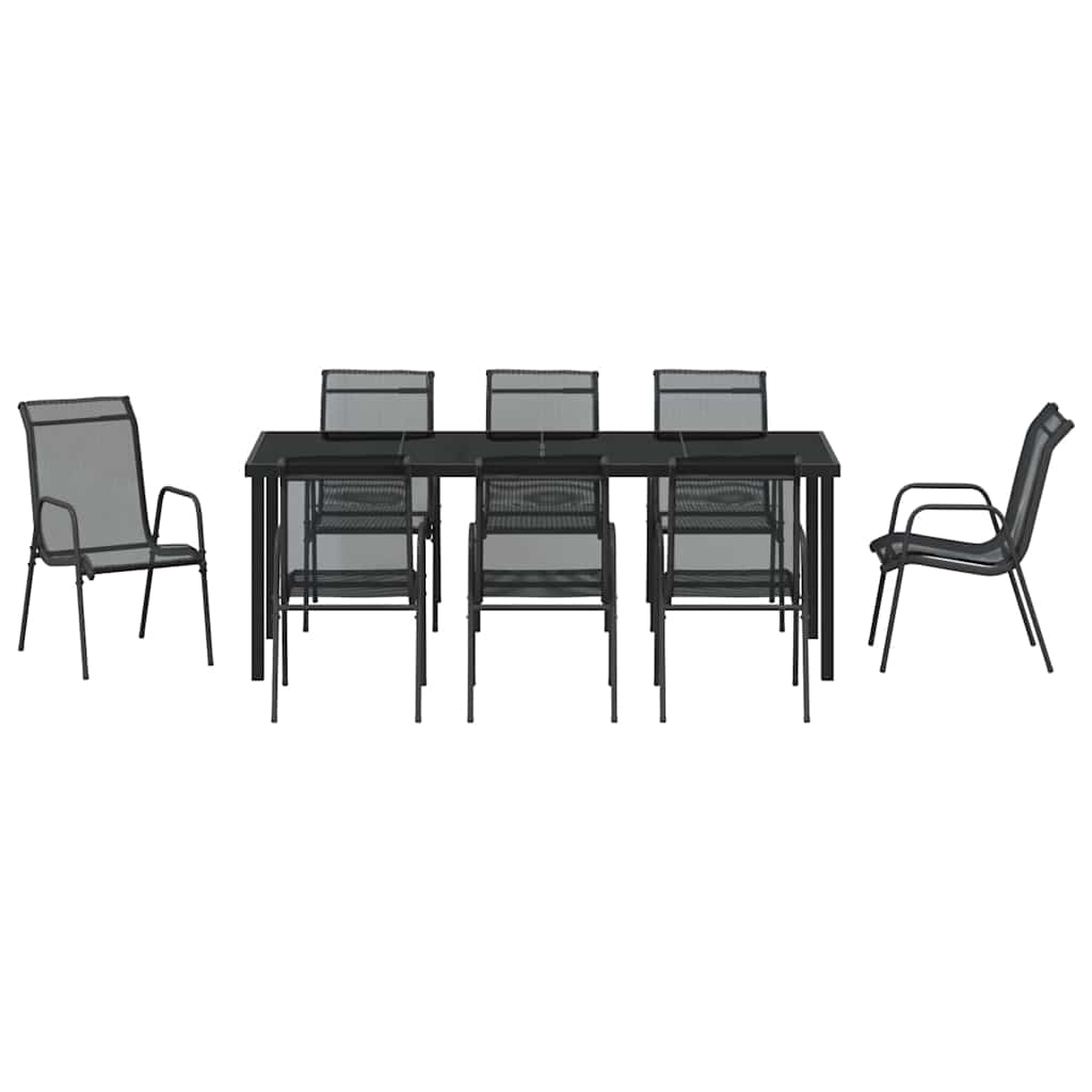 Conjunto de Comedor de Jardín 9 pcs Negro