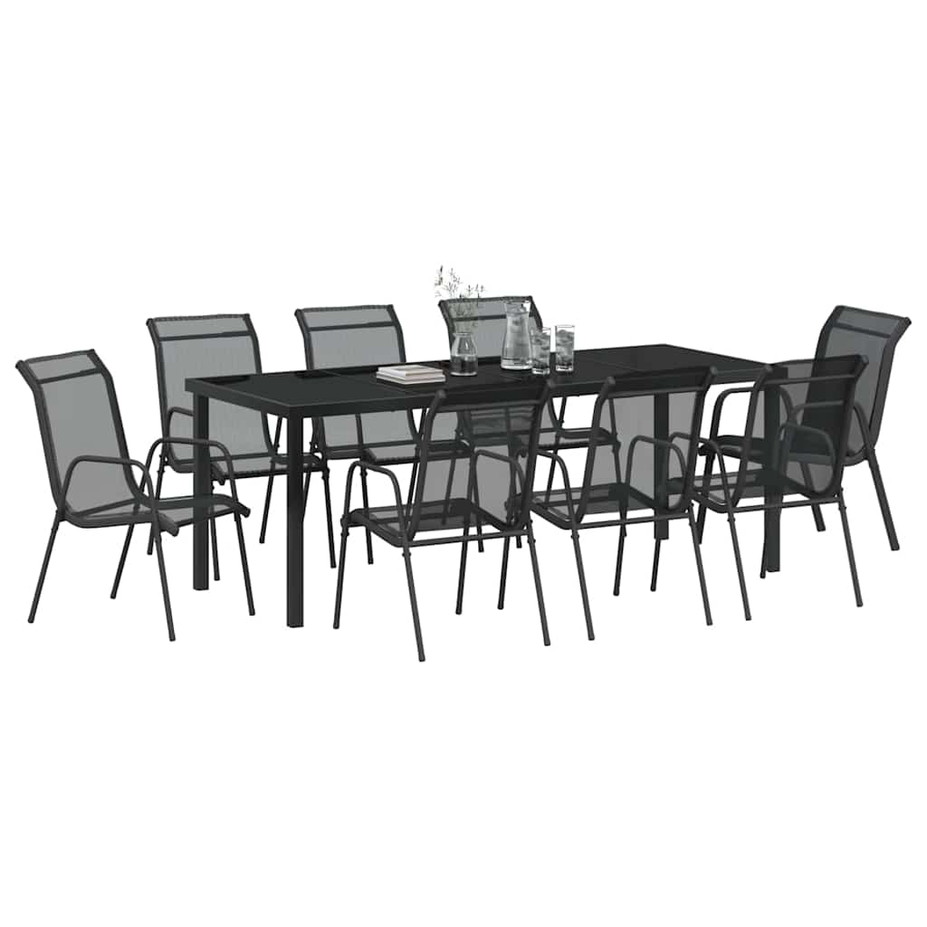Conjunto de Comedor de Jardín 9 pcs Negro