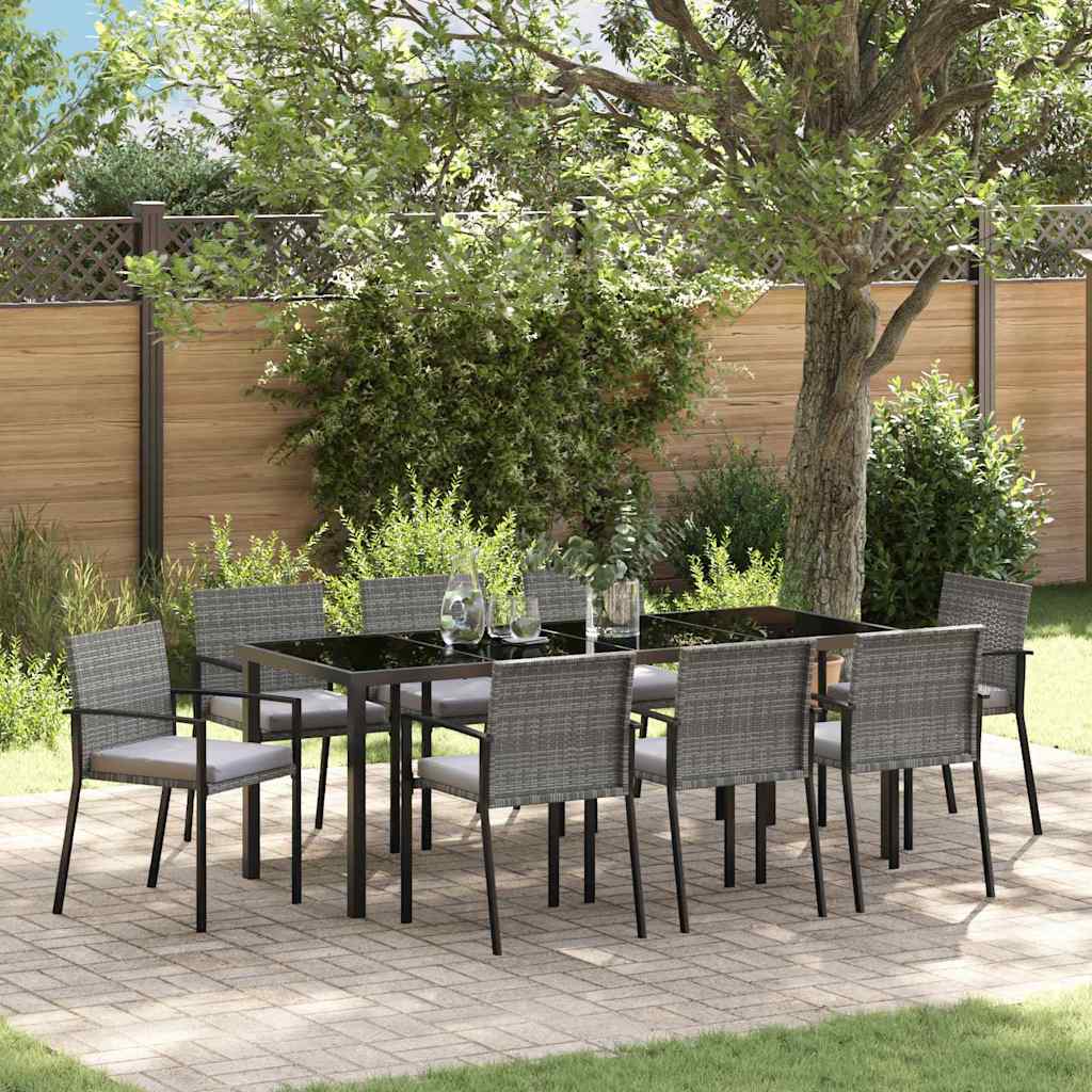 Conjunto de Comedor de Jardín 9 pcs Gris