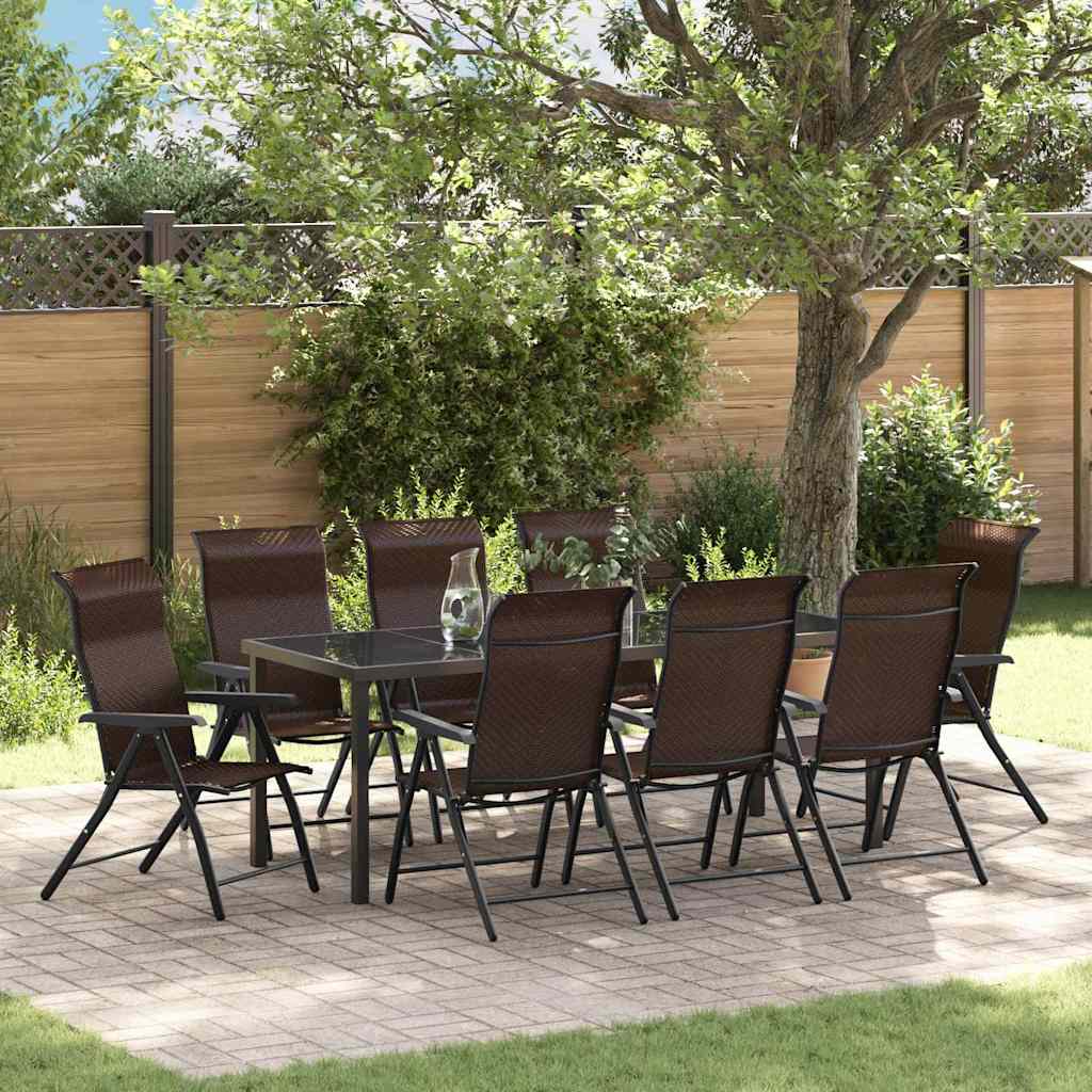 Conjunto de Comedor de Jardín 9 pcs Gris y Negro Ratán