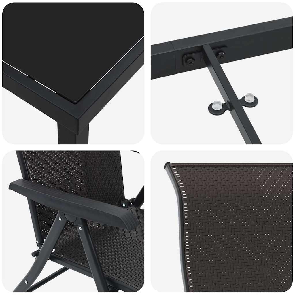 Conjunto de Comedor de Jardín 3 pcs Negro Café