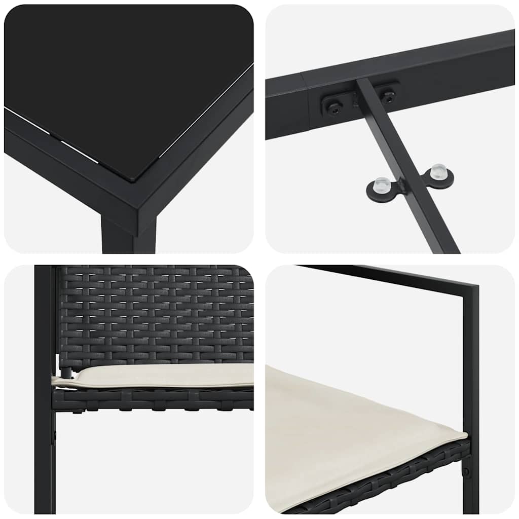 Conjunto de Comedor de Jardín con cojín 5 pcs Negro y crema
