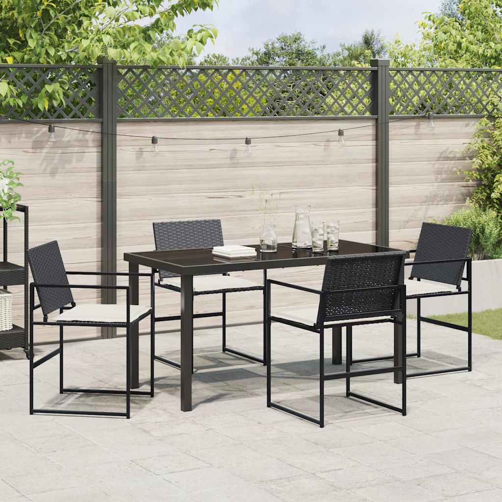 Conjunto de Comedor de Jardín con cojín 5 pcs Negro y crema