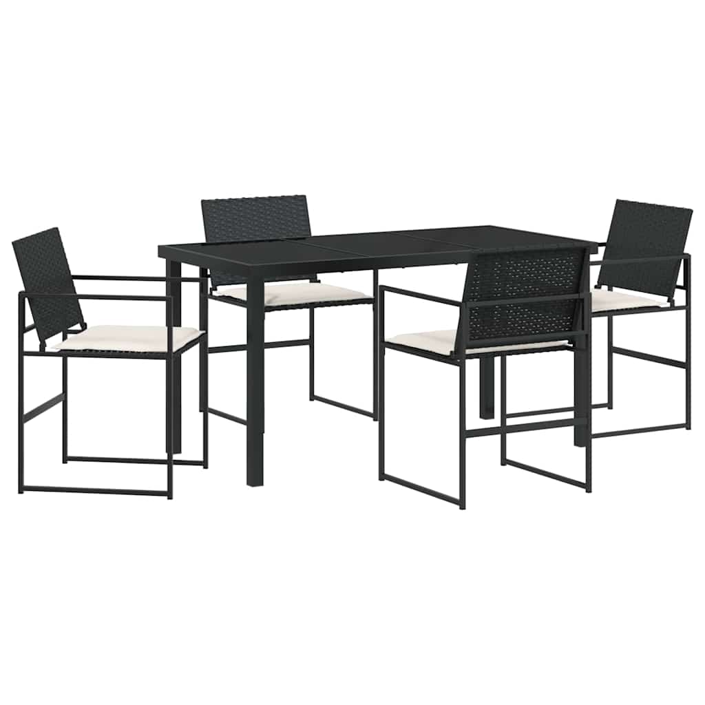Conjunto de Comedor de Jardín con cojín 5 pcs Negro y crema