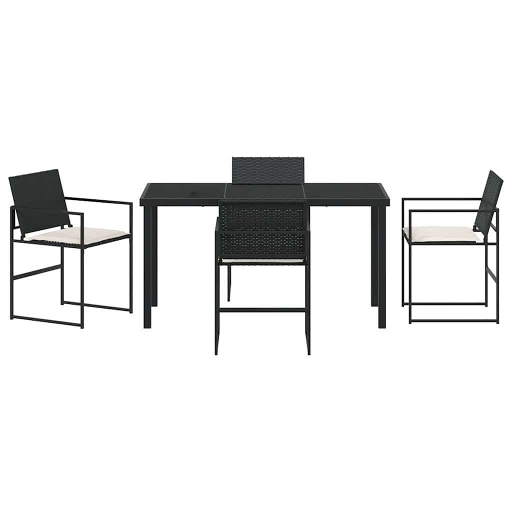 Conjunto de Comedor de Jardín con cojín 5 pcs Negro y crema