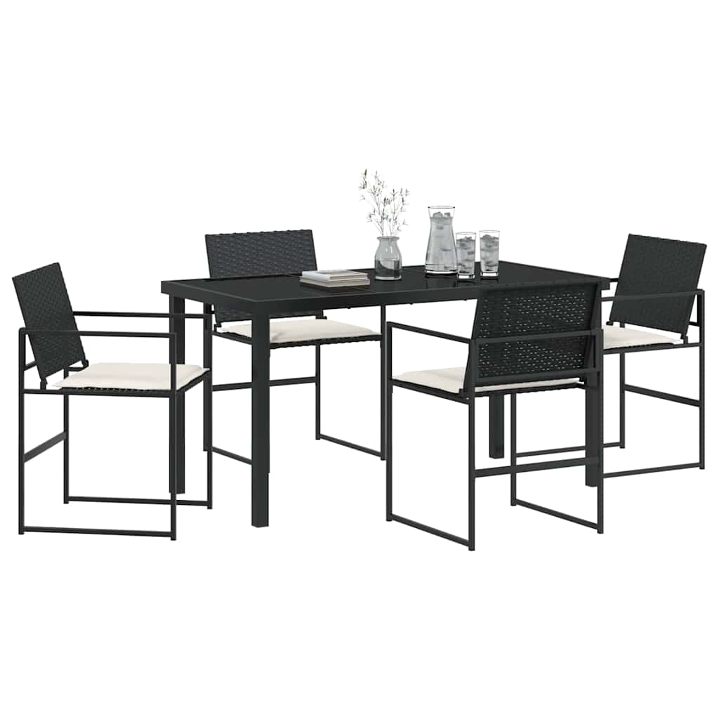 Conjunto de Comedor de Jardín con cojín 5 pcs Negro y crema