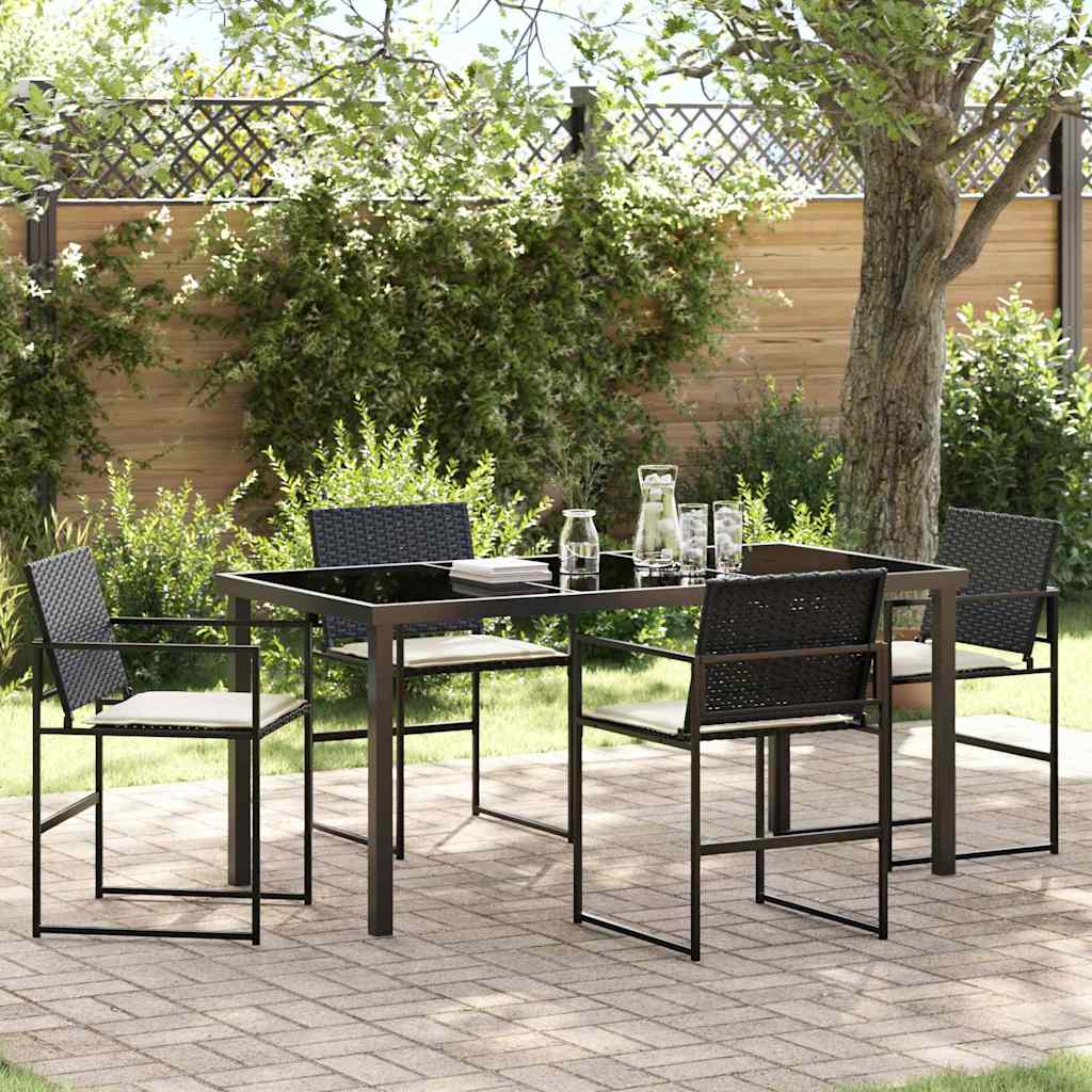 Conjunto de Comedor de Jardín con cojín 5 pcs Negro y crema