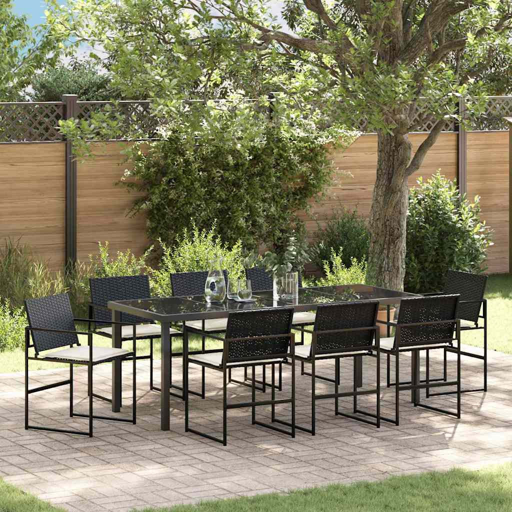 Conjunto de Comedor de Jardín con cojín 5 pcs Negro y crema