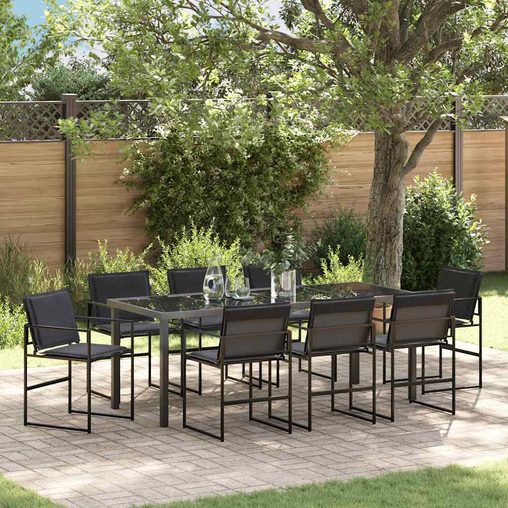 9-Piece Garden Dining Set Black 200 x 80 x 73 cm