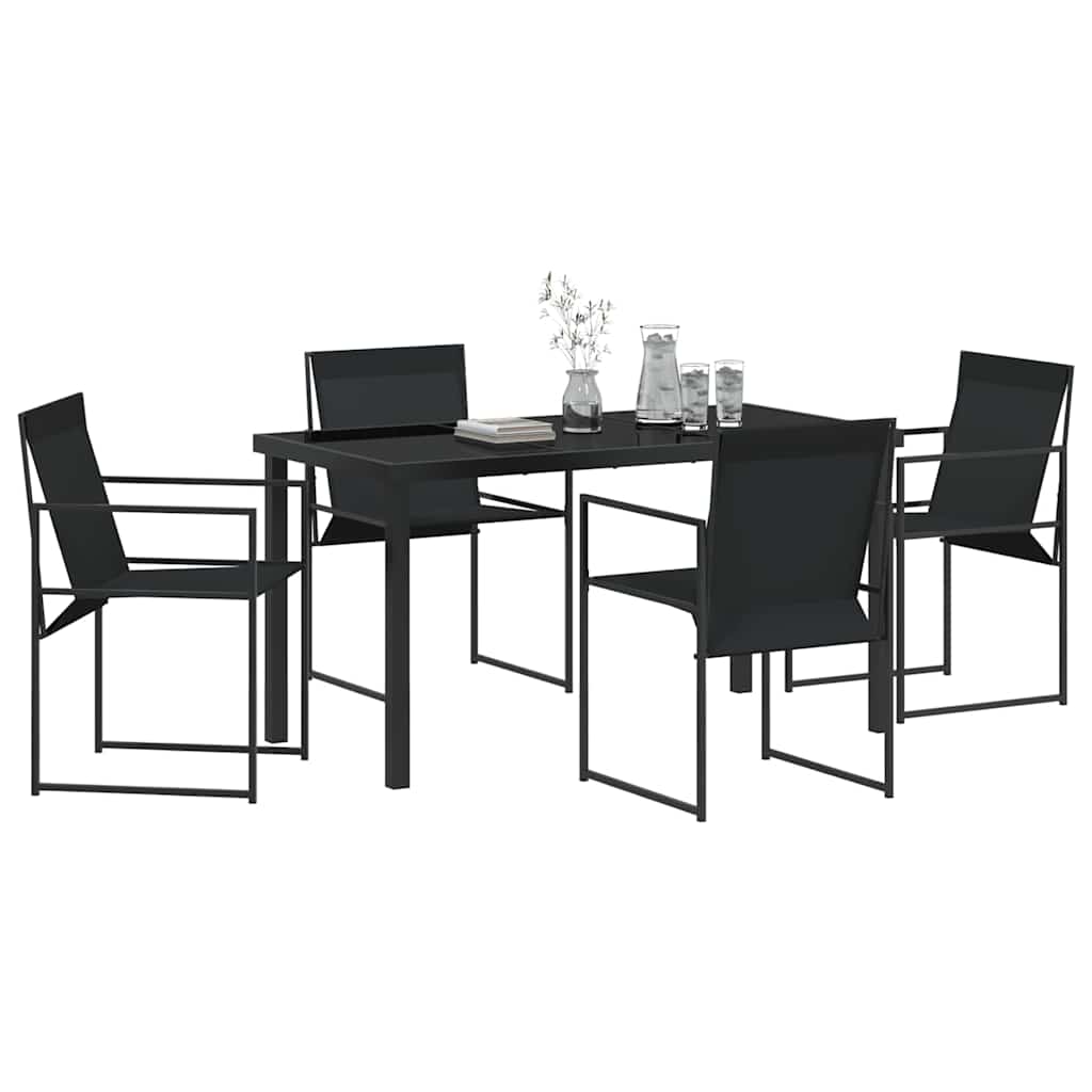 Conjunto de Comedor de Jardín 5 pcs Negro Textileno y acero