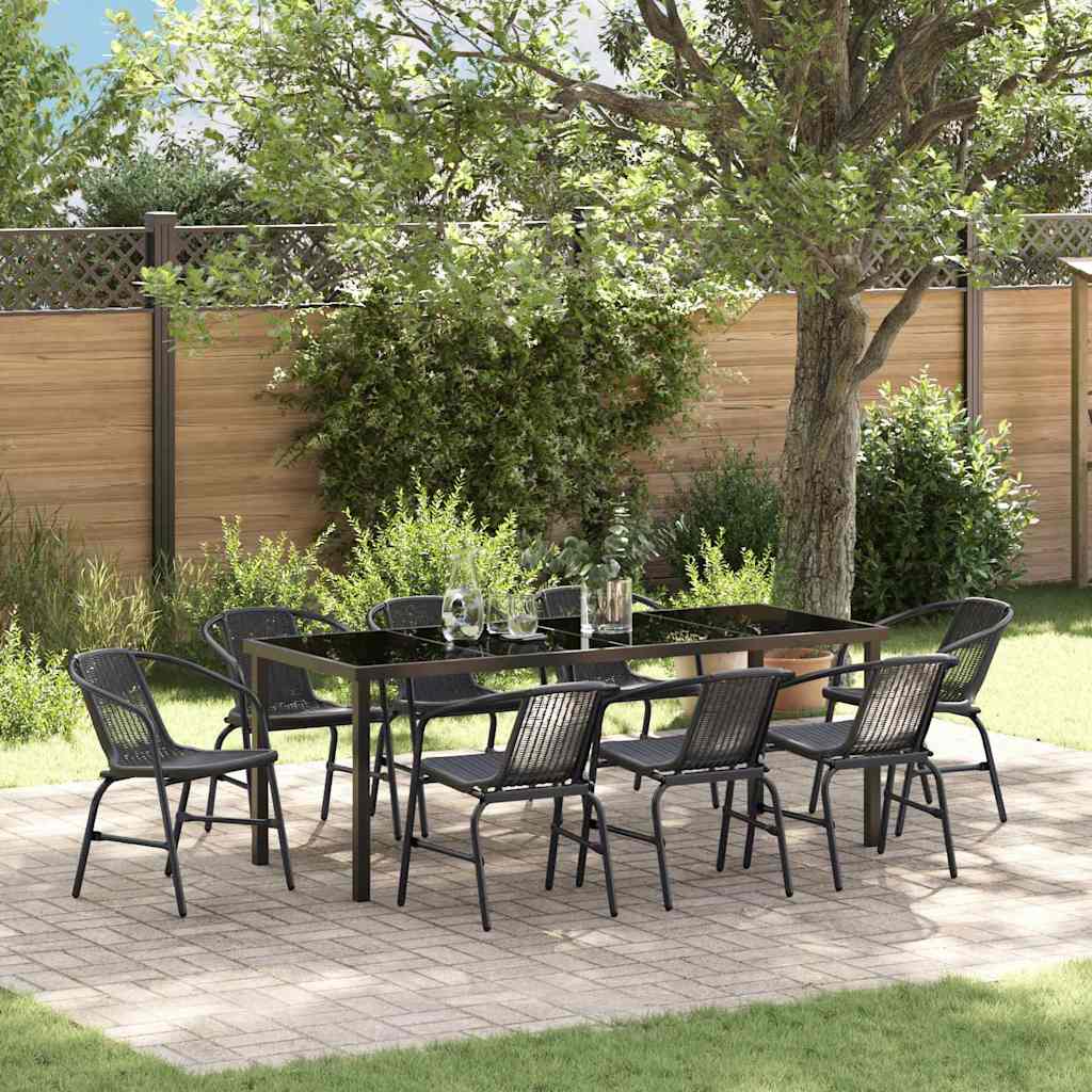 Conjunto de Comedor de Jardín 9 pcs Marrón ratán sintético