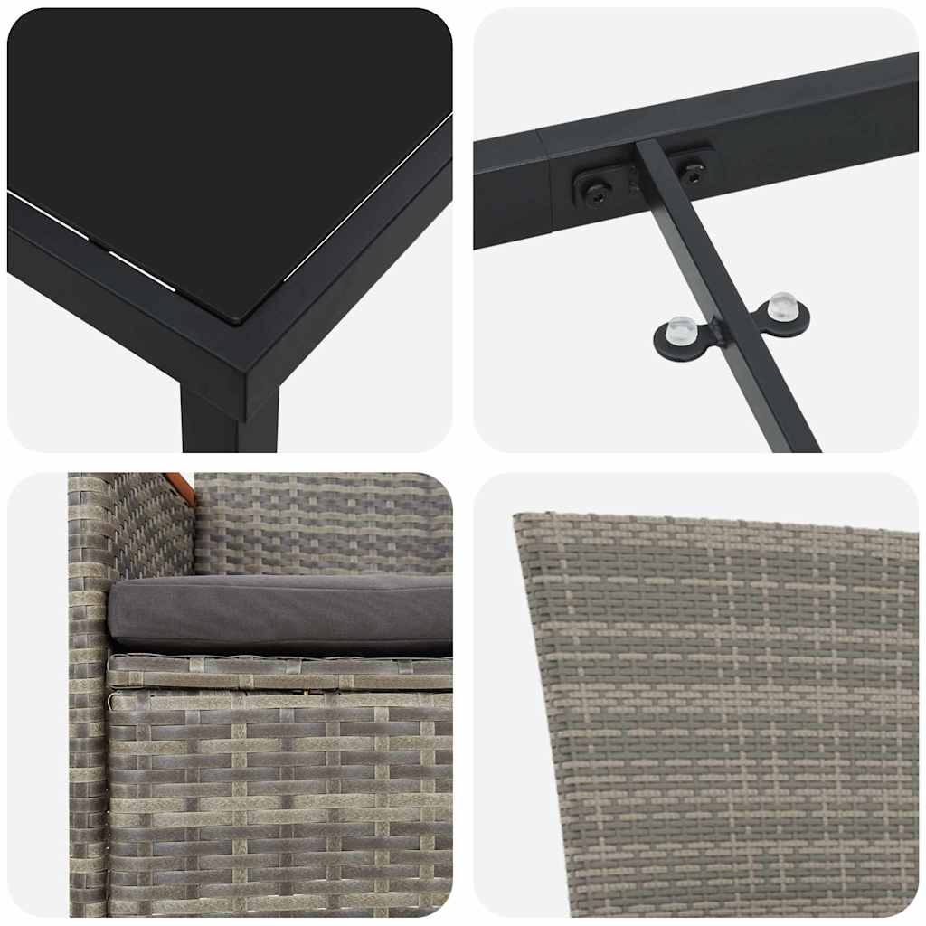 Conjunto de Comedor de Jardín con cojín 3 pcs Gris