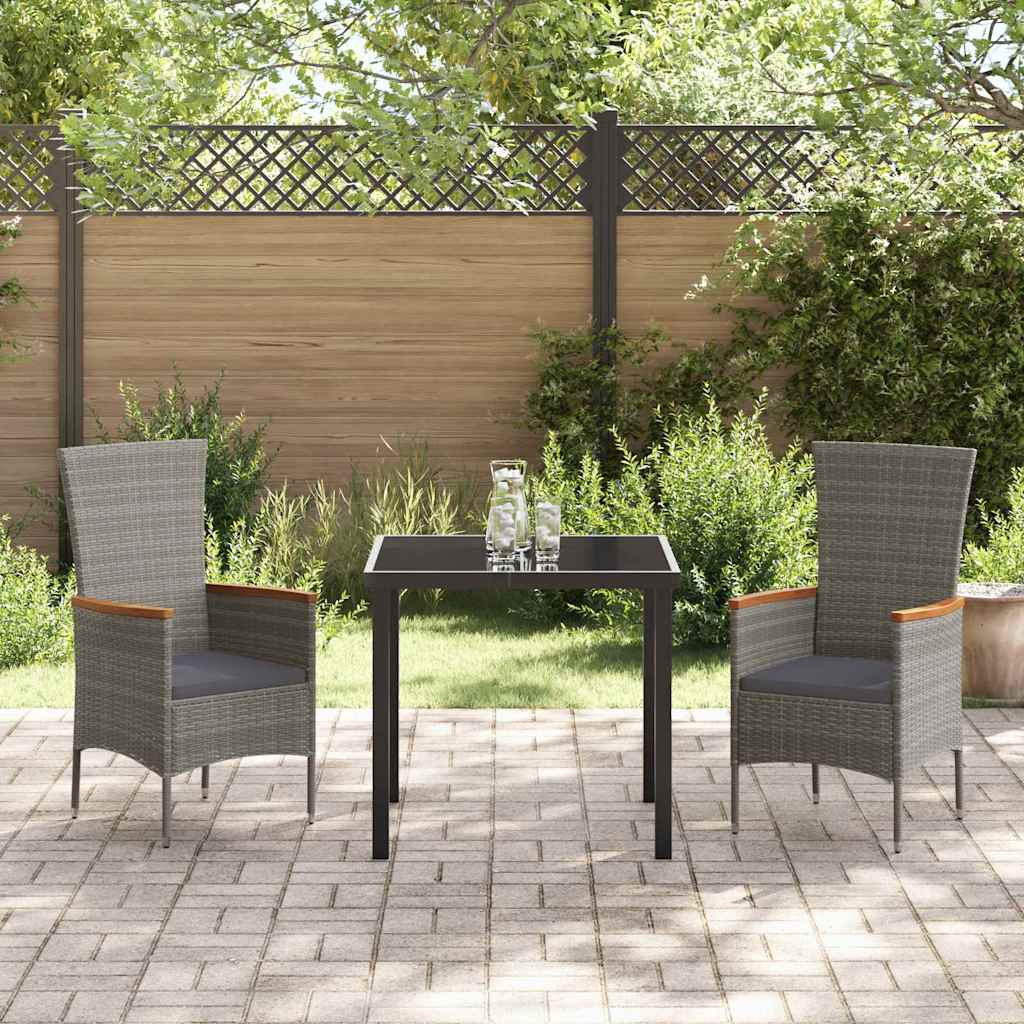 Conjunto de Comedor de Jardín con cojín 3 pcs Gris
