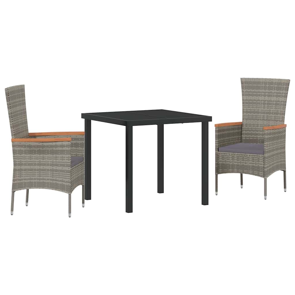 Conjunto de Comedor de Jardín con cojín 3 pcs Gris