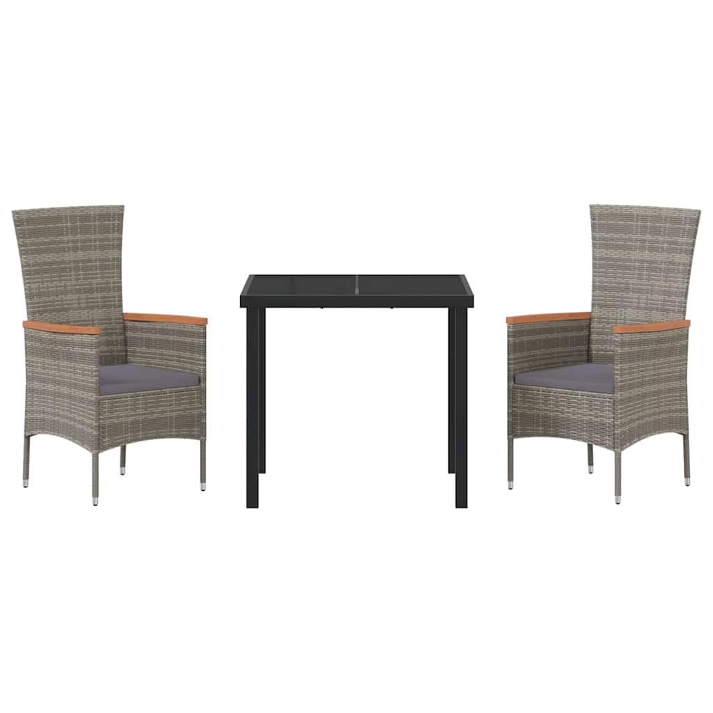 Conjunto de Comedor de Jardín con cojín 3 pcs Gris