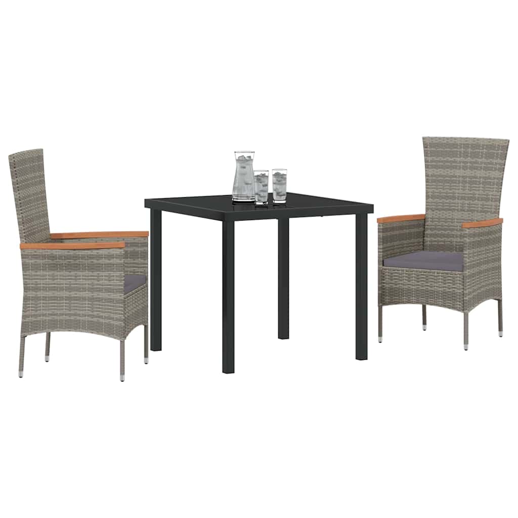Conjunto de Comedor de Jardín con cojín 3 pcs Gris