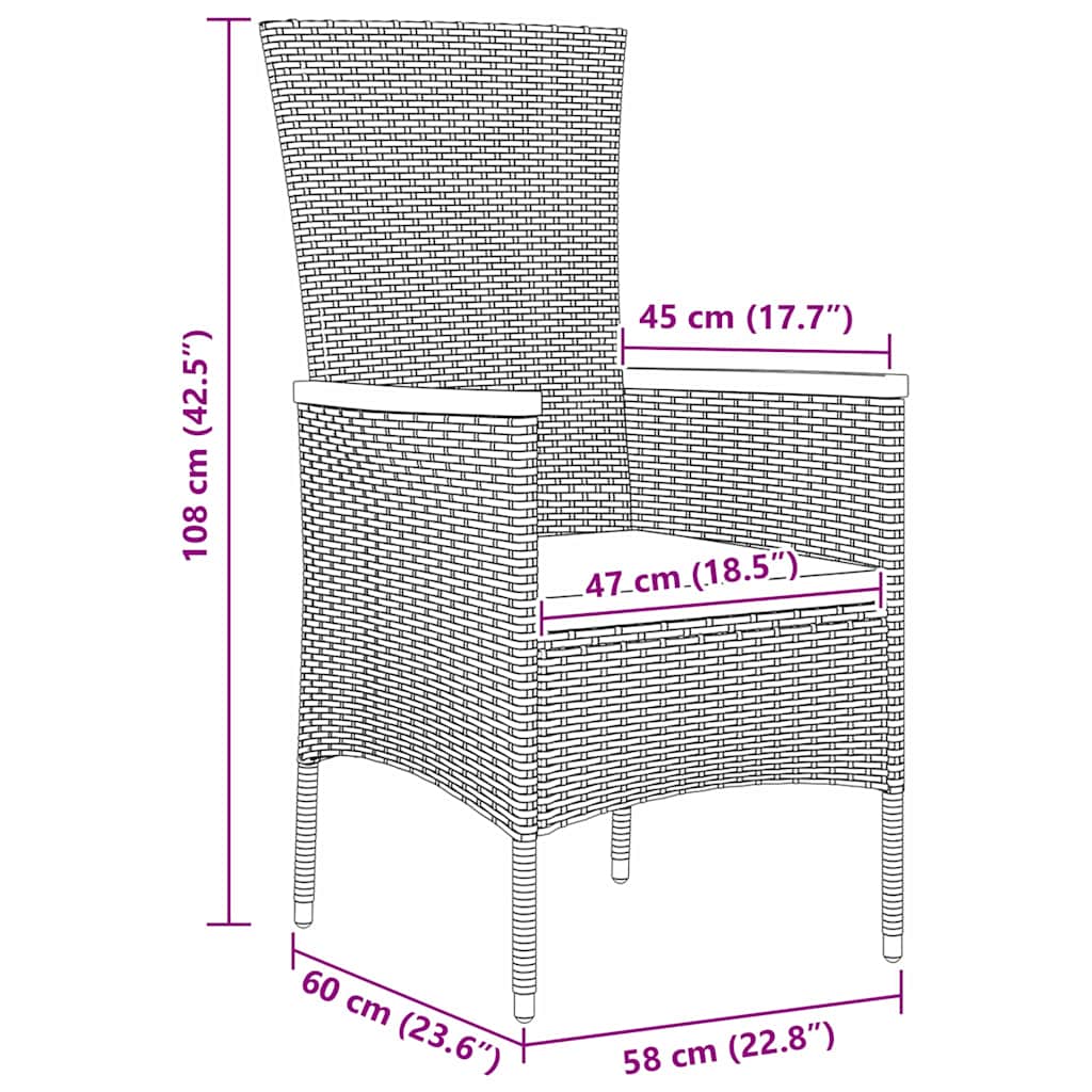 Conjunto de Comedor de Jardín con cojín 3 pcs Gris