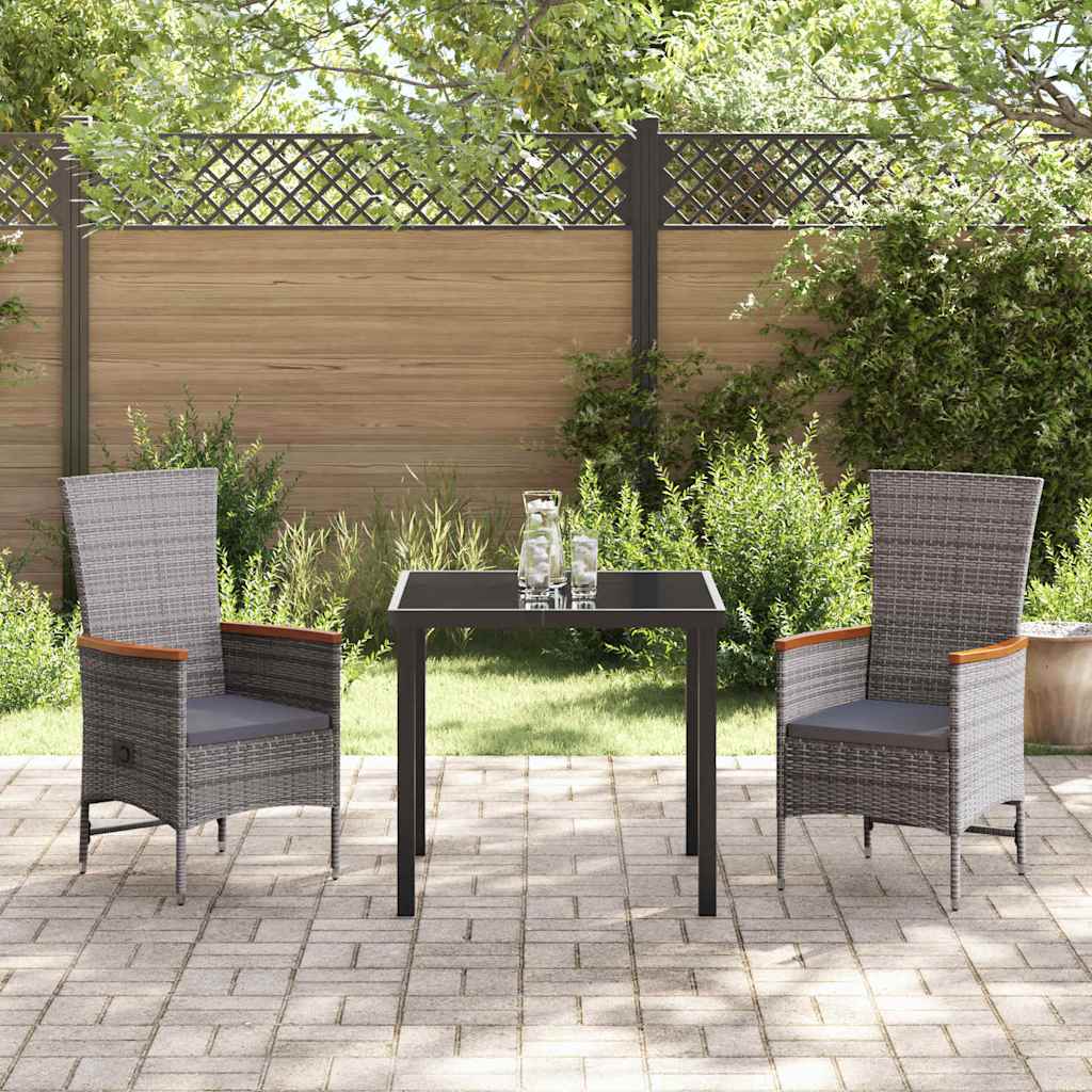 Conjunto de Comedor de Jardín con cojín 3 pcs Gris