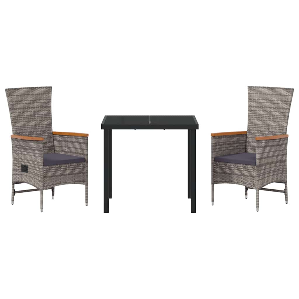 Conjunto de Comedor de Jardín con cojín 3 pcs Gris