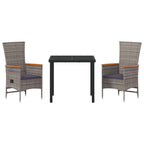 Conjunto de Comedor de Jardín con cojín 3 pcs Gris