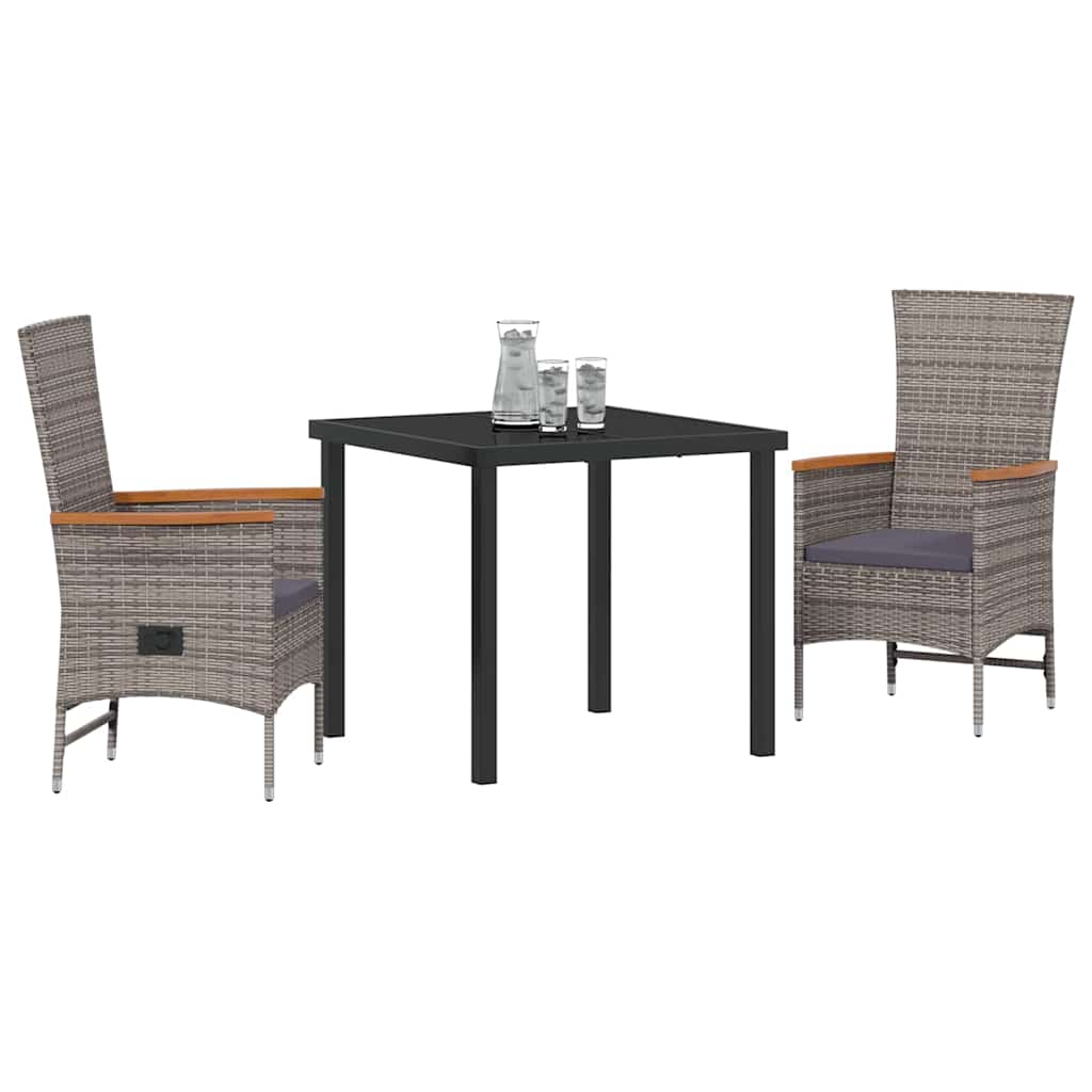Conjunto de Comedor de Jardín con cojín 3 pcs Gris