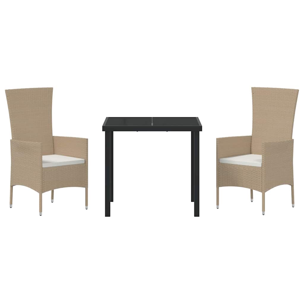 Conjunto de Comedor de Jardín 3 pcs Beige ratán sintético