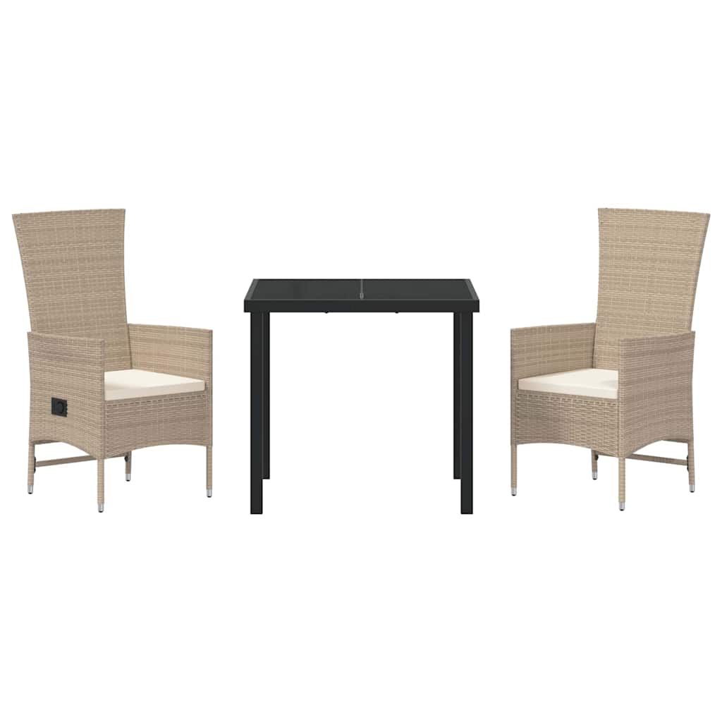 Conjunto de Comedor de Jardín 3 pcs Beige ratán sintético