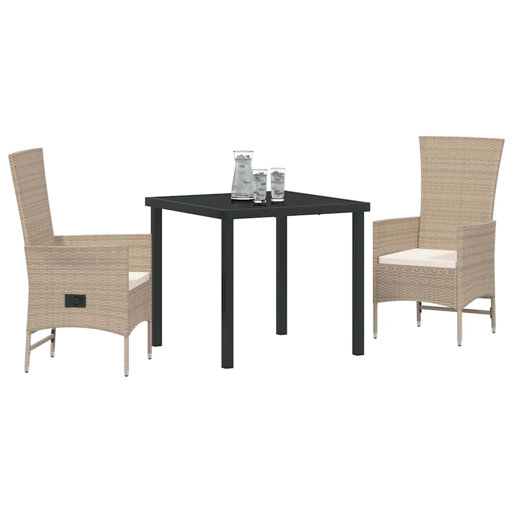Conjunto de Comedor de Jardín 3 pcs Beige ratán sintético