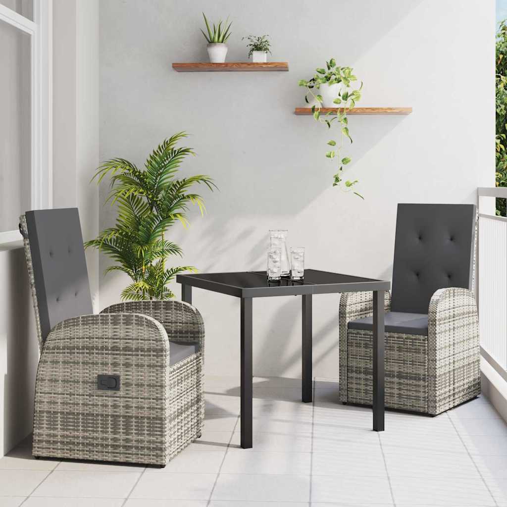 Conjunto de Jantar de Jardim 3 peças Cinzento vime sintético