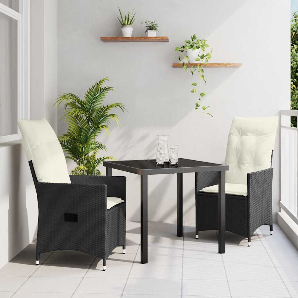 Conjunto de Comedor de Jardín 3 pcs Negro ratán sintético