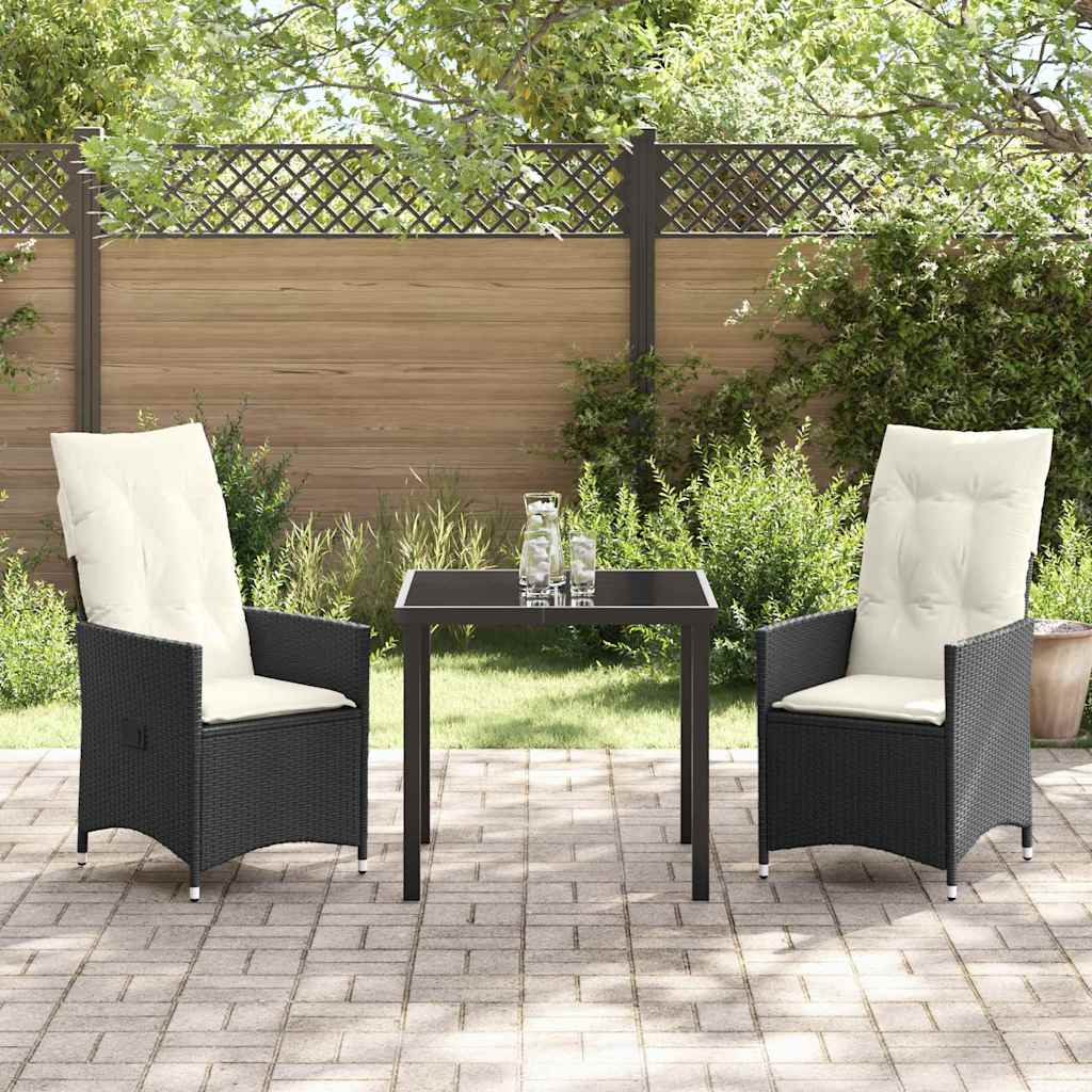 Conjunto de Comedor de Jardín 3 pcs Negro ratán sintético