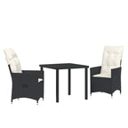 Conjunto de Comedor de Jardín 3 pcs Negro ratán sintético