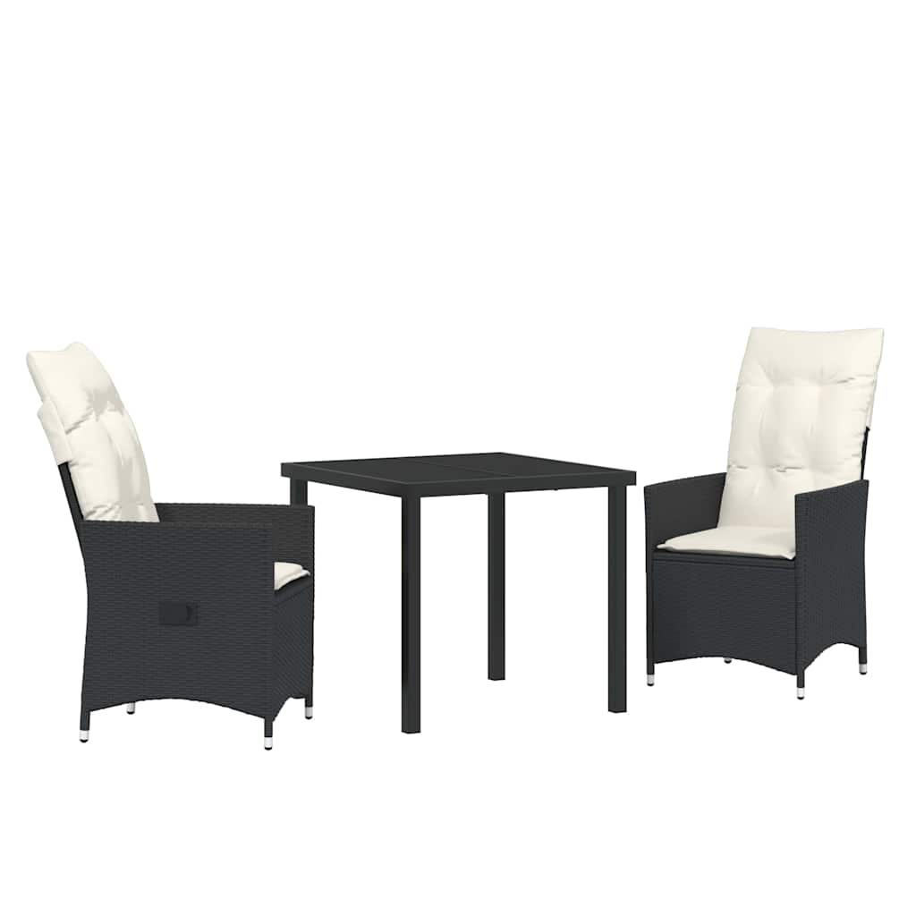 Conjunto de Comedor de Jardín 3 pcs Negro ratán sintético