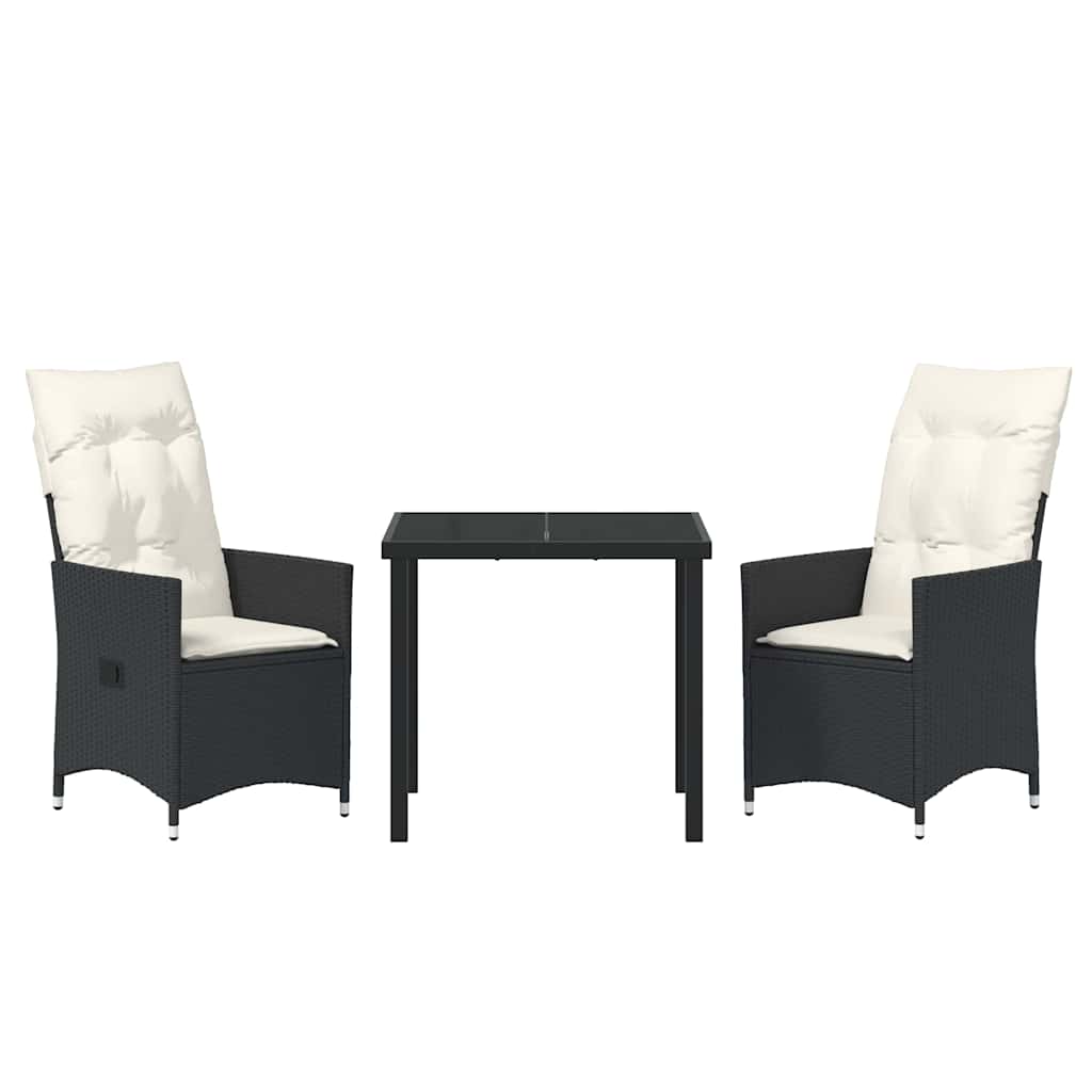 Conjunto de Comedor de Jardín 3 pcs Negro ratán sintético