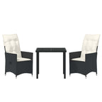 Conjunto de Comedor de Jardín 3 pcs Negro ratán sintético