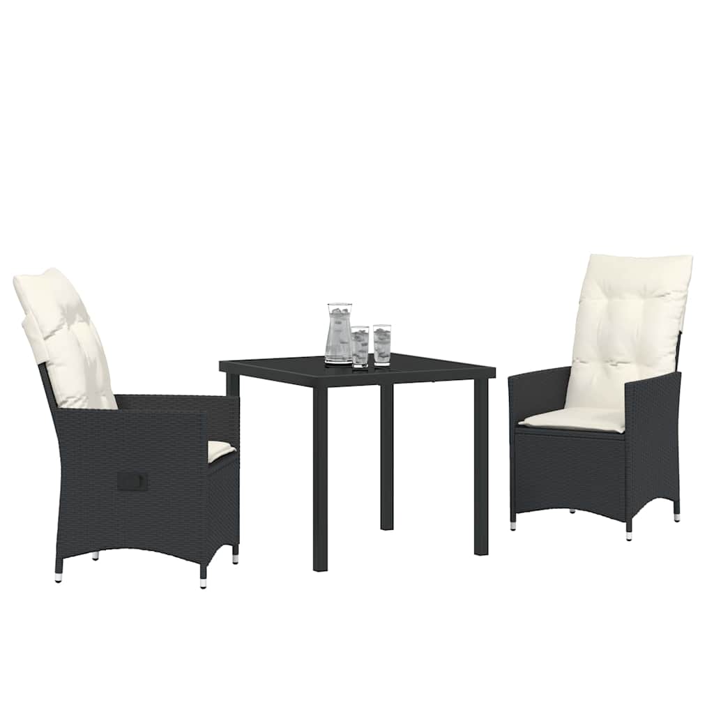 Conjunto de Comedor de Jardín 3 pcs Negro ratán sintético