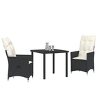 Conjunto de Comedor de Jardín 3 pcs Negro ratán sintético